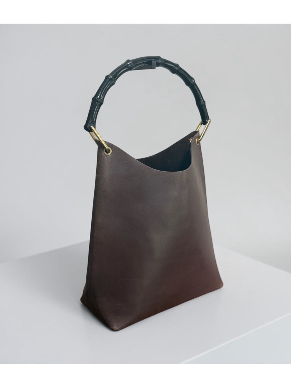 Authenticated Gucci Vintage Brown Leather Bamboo Hobo Tote Bag w/ Pouch! COA! - Picture 4 of 16